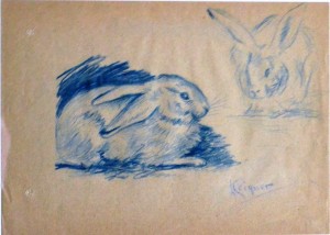 Seiquer Alejandro, Conejos, dibujo lápiz color papel, enmarcado, dibujo 16x22 cms. y marco 26x36 cms.  120 (4)