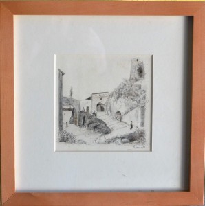 Torrado Ramón, paisaje, dibujo lápiz papel, enmarcado, dibujo 12x12 cms. y marco 25,50x25,50 cms. 120 (1)