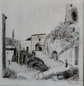 Torrado Ramón, paisaje, dibujo lápiz papel, enmarcado, dibujo 12x12 cms. y marco 25,50x25,50 cms. 120 (3)