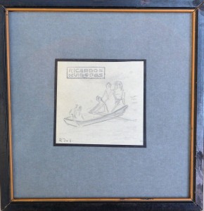 Villodas Ricardo de, Boceto de paseo en barca, dibujo lápiz papel, enmarcado, dibujo 6,50x6,50 cms. y marco 16x15,50 cms  (1)