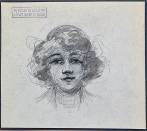 Villodas Ricardo de, Cabeza de mujer joven, dibujo lápiz papel, enmarcado, dibujo 10x12 cms. y marco 25x30 cms (3)