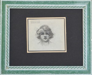 Villodas Ricardo de, Cabeza de mujer joven, dibujo lápiz papel, enmarcado, dibujo 10x12 cms. y marco 25x30 cms (5)