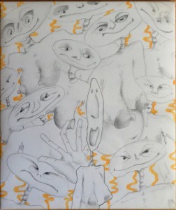 Virgili, La vida según el hombre, dibujo técnica mixta papel, enmarcado, dibujo 24x28 cms. y marco 47x42 cms (1)