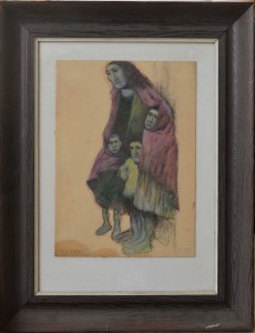 Zohre Mirabassi, La Madre, dibujo oleo en barra cartulina, enmarcado, dibujo 35x25 cms. y marco 57x45 cms. (1)