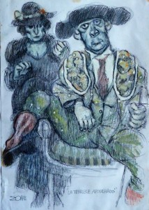 Zohre Mirabassi, La terrible apoderado, dibujo oleo en barra cartulina, enmarcado, dibujo 30x21 cms. y marco 50x42,50 cms.  (3)
