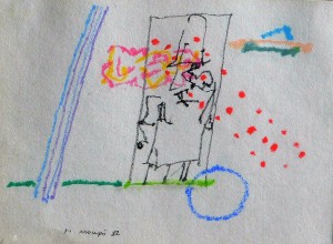 mompó manuel hernandez 1982 hombre en la puerta, técnica mixta papel, enmarcado, dibujo 16x22 cms. y marco 36x48 cms. 400 (10)