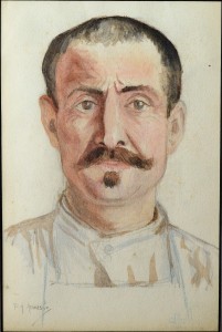 Alvarez Armesto Primitivo, Retrato de hombre, dibujo lápiz y acuarela papel, enmarcado, dibujo 18x12 cms. y marco 332x26 cms.  (10)