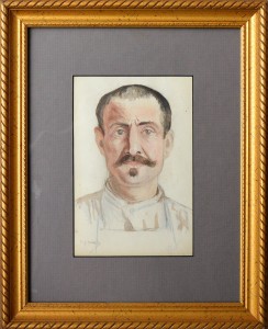 Alvarez Armesto Primitivo, Retrato de hombre, dibujo lápiz y acuarela papel, enmarcado, dibujo 18x12 cms. y marco 332x26 cms.  (8)
