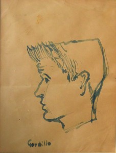 Anónimo, firmado Gordillo, Joven de perfil, dibujo tinta papel, enmarcado, dibujo 19x14 cms. y marco 30x24 cms.  (1)