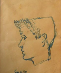 Anónimo, firmado Gordillo - "Joven de perfil" dibujo tinta papel, enmarcado
