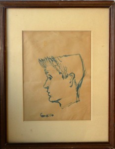 Anónimo, firmado Gordillo, Joven de perfil, dibujo tinta papel, enmarcado, dibujo 19x14 cms. y marco 30x24 cms.  (3)