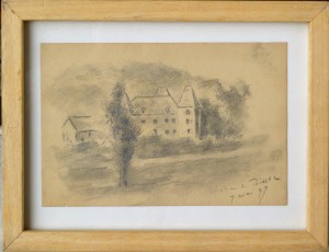 Anónimo francés 1891, Chateau de Poisac, dibujo lápiz papel, enmarcado, dibujo 13x19 cms. y marco 18x23,50 cms (6)