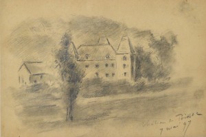 Anónimo francés 1891, Chateau de Poisac, dibujo lápiz papel, enmarcado, dibujo 13x19 cms. y marco 18x23,50 cms (8)