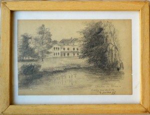 Anónimo francés 1895, Chateau, dibujo lápiz papel, enmarcado, dibujo 12x18 cms. y marco 18x23,50 cms (3)