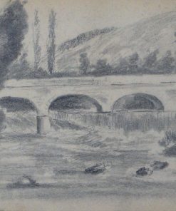Anónimo francés 1896 - "Près de Culle" dibujo lápiz papel, enmarcado