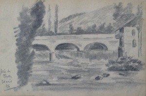 Anónimo francés 1896, Près de Bulle, dibujo lápiz papel, enmarcado, dibujo 12x18 cms. y marco 20x26 cms (4)