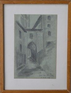 Anónimo francés 1896, Une rue du Puy, dibujo lápiz papel, enmarcado, dibujo 18x12 cms. y marco 26x20 cms (2)
