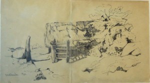 Anónimo francés 1902, Paisaje rural, dibujo lápiz papel, enmarcado, dibujo 14x25cms. y marco 19,50x29,50 cms (3)