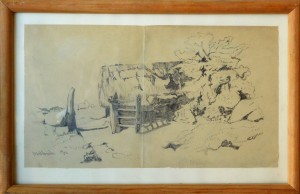 Anónimo francés 1902, Paisaje rural, dibujo lápiz papel, enmarcado, dibujo 14x25cms. y marco 19,50x29,50 cms (4)