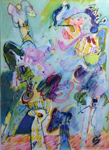 Bonifacio 1975-79, Personajes festivos, pintura acrílico cartulina, enmarcado, pintura 70x50,50 y marco 92x78,50 cms. (9)