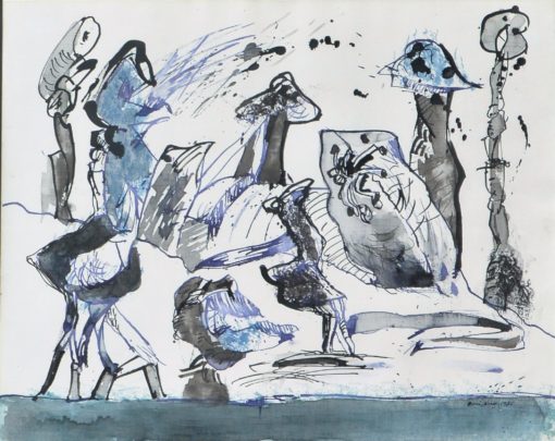 Bonifacio 1986 - "Emergentes junto al lago" acrílico y tinta cartulina, enmarcado