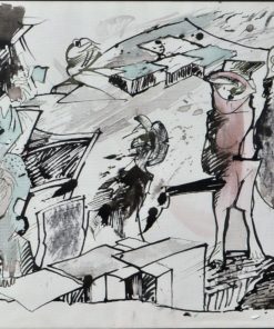 Bonifacio 1986 - "Los vigilantes" acrílico y tinta cartulina, enmarcado
