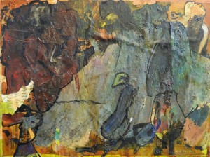 Bonifacio 1987, La prensa diaria, oleo y collage sobre aglomerado madera, 30x40 cms. (1)