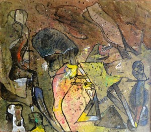 Bonifacio 1991, En torno al fuego, pintura oleo tables, 31,50x35,50 cms.  (2)