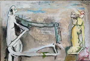 Bonifacio 1992, discusión de pareja, pintura oleo lienzo 22c33 cms.  (2)