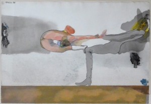 Castillo Jorge, 1978, dos acróbatas contorsionistas, tinta china y acuarela papel, enmarcado, dibujo 39x57 cms. y marco 61x80 cms (7) c 900