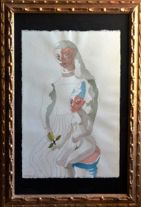Castillo Jorge 1991, personajes del circo, lápiz y acuarela papel, enmarcado, obra 58x38 cms. y marco 82x56 cms (6)