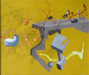 Castillo Jorge, Bodegón, pintura acrílico lienzo New York 1983, enmarcado, pintura 45x54 cms. y marco 68x77 cms. (6)