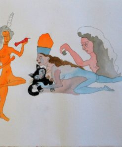 Jorge Castillo New York - "Grupo con gato" dibujo técnica mixta papel artesanal