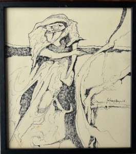 Cortina y Arregui Enrique, Hechicera, dibujo tinta papel, enmarcado, dibujo 25x22,50 cms. y marco 27x24,50 cms.  460 (3)