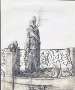 José Hernandez 1975 - "Mandatario en el balcón" dibujo original lápiz cartulina, enmarcado