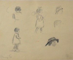 Ilegible francés, Estudios de niñas, dibujo lápiz papel, enmarcado, dibujo 13,50x16,60 cms. y marco 25x30 cms. (2)