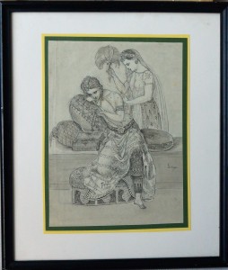 Ilegible francés, Mujer hindú, dibujo lápiz papel, enmarcado, dibujo 20x15 cms. y marco 25,50x30 cms.  (4)