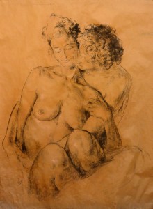 Juan Vicente Barrio Juanvi, pareja enamorados, dibujo carboncillo papel kraft, 146x110 cms.  (18)