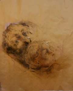 Juan Vicente Barrio Juanvi, rostros pareja recostada, dibujo carboncillo papel kraft, 137x109 cms.  (5)
