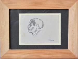 Lacasa y Perla Enrique, Hombre de perfil, dibujo lápiz papel, enmarcado, papel 8x10,50 cms. y marco 16x21 cms.  (3)