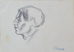 Lacasa y Perla Enrique, Hombre de perfil, dibujo lápiz papel, enmarcado, papel 8x10,50 cms. y marco 16x21 cms.  (4)