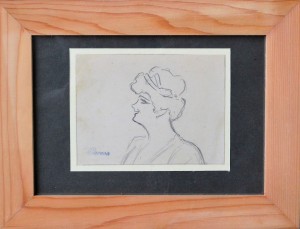 Lacasa y Perla Enrique, Mujer sonriente de perfil, dibujo lápiz papel, enmarcado, papel 8x10,50 cms. y marco 16x21 cms. (3)