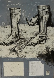 Nagel Andrés 1991, Piernas esculturales, aguafuerte y collage, edición 75 ejemplares, numerado y firmado a lápiz, 98x69 cms.  (43)