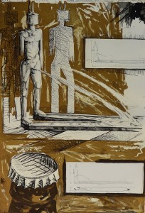 Nagel Andrés 1991, esculturas micción, aguafuerte y collage, edición 75 ejemplares, numerado y firmado a lápiz, 98x69 cms.  (55)