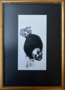 Pagola Javier, Personaje con cabeza pelota, dibujo acrílico cartulina, enmarcado, dibujo 21,50x11 cms. y marco 35x25,50 cms (3)