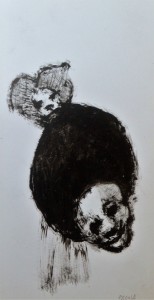 Pagola Javier, Personaje con cabeza pelota, dibujo acrílico cartulina, enmarcado, dibujo 21,50x11 cms. y marco 35x25,50 cms (4)