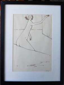 Pagola Javier, Pintora desnuda, dibujo tinta papel, enmarcado, dibujo 29x20 cms. y marco 42,50x32,50 cms.  (7)