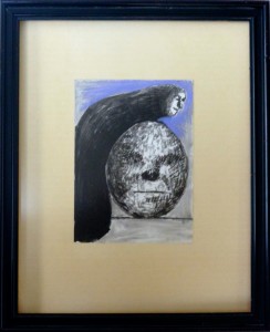 Pagola Javier, Sobre la cabeza de huevo, dibujo técnica mixta cartulina, enmarcado, dibujo 16,50x12 cms. y marco 33x27 cms (3)