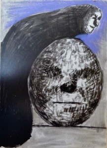 Pagola Javier, Sobre la cabeza de huevo, dibujo técnica mixta cartulina, enmarcado, dibujo 16,50x12 cms. y marco 33x27 cms (4)