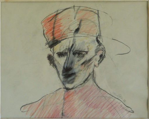 Miguel Peña 1978 - "Personaje eclesiástico" dibujo técnica mixta papel, enmarcado
